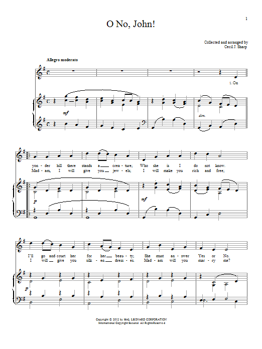 English Folksong O No, John! Sheet Music Notes & Chords for Piano & Vocal - Download or Print PDF