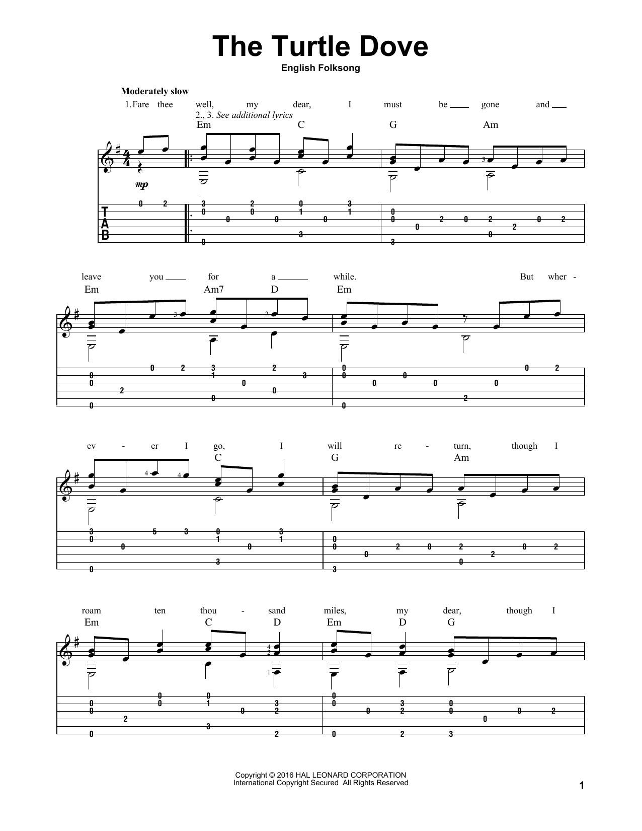 Mark Phillips The Turtle Dove Sheet Music Notes & Chords for Guitar Tab - Download or Print PDF