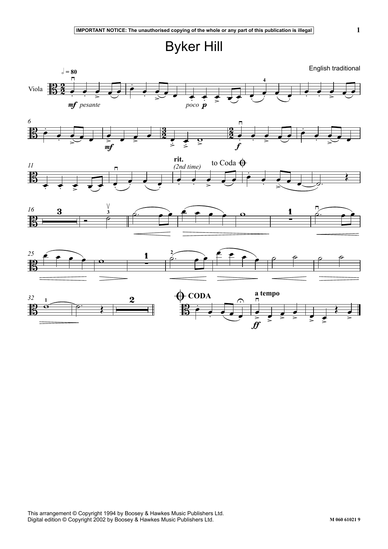 English Traditional Byker Hill Sheet Music Notes & Chords for Instrumental Solo - Download or Print PDF