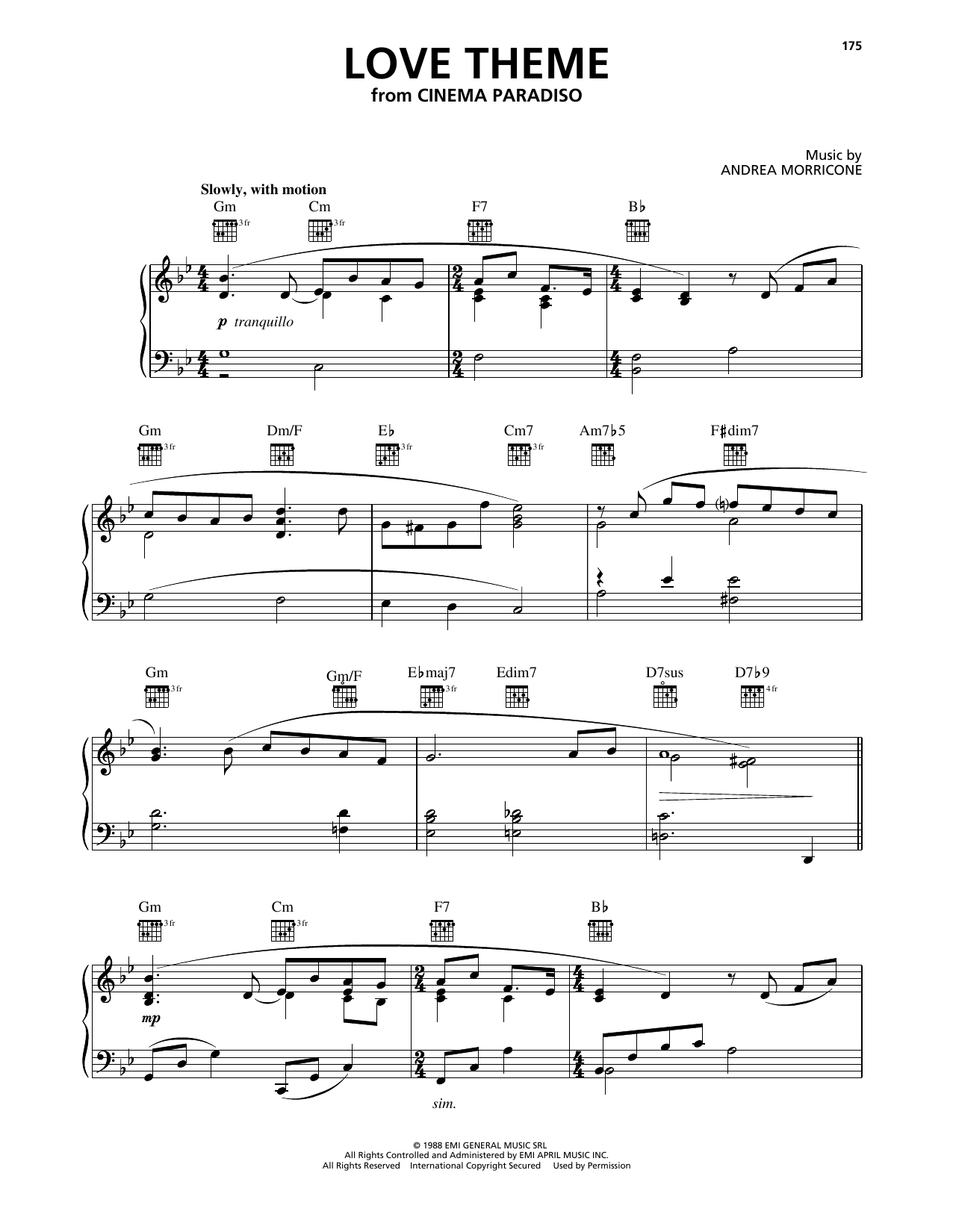 Ennio Morricone Love Theme (Tema D'Amore) (from Cinema Paradiso) Sheet Music Notes & Chords for Piano Solo - Download or Print PDF