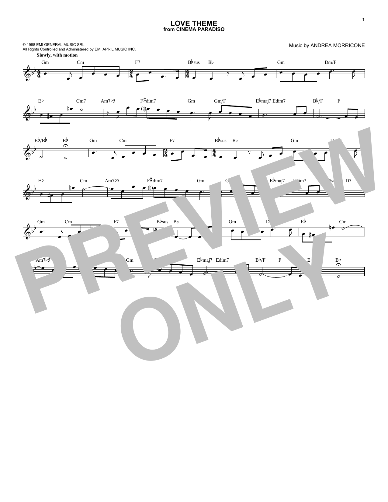 Ennio Morricone Love Theme (Tema D'Amore) Sheet Music Notes & Chords for Melody Line, Lyrics & Chords - Download or Print PDF