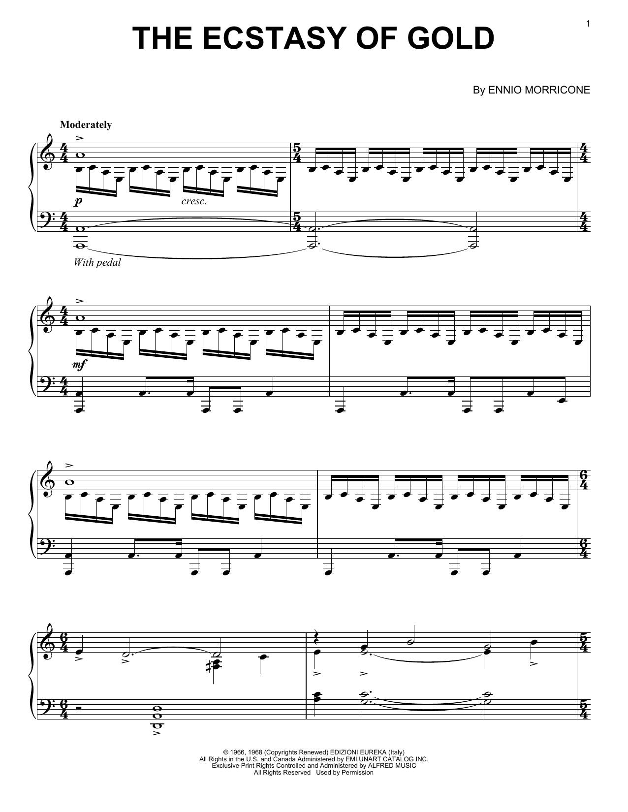 Ennio Morricone The Ecstasy Of Gold Sheet Music Notes & Chords for Piano, Vocal & Guitar (Right-Hand Melody) - Download or Print PDF