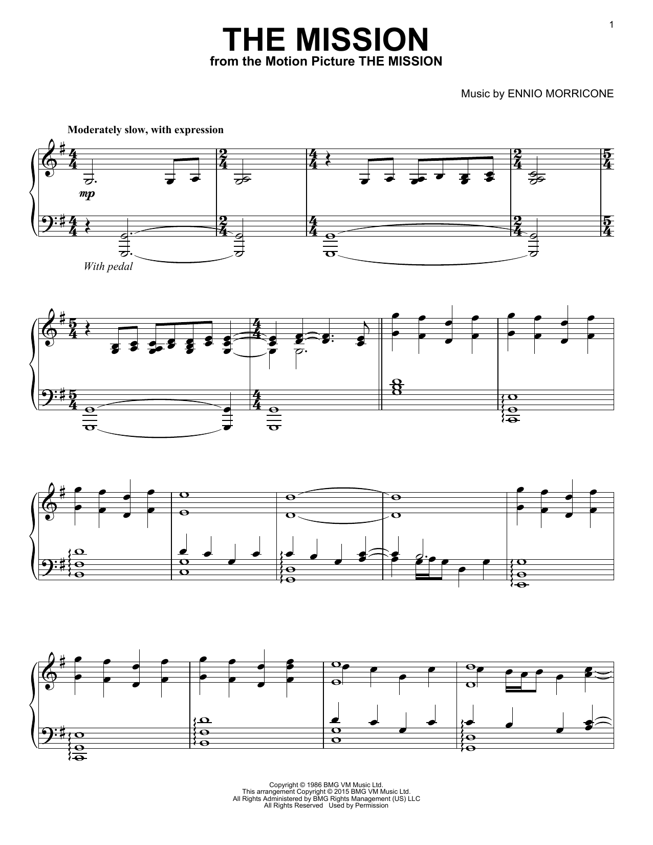 Ennio Morricone The Mission Sheet Music Notes & Chords for Piano - Download or Print PDF