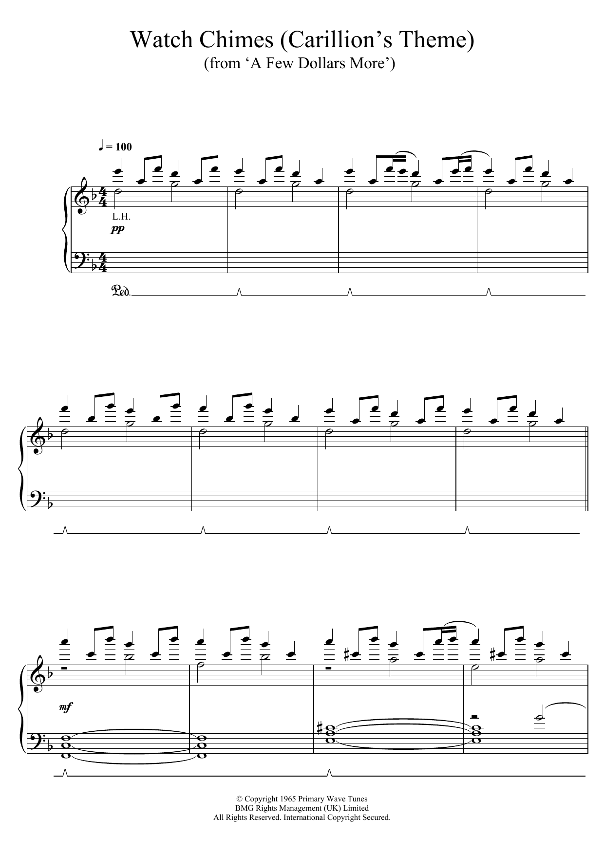 Ennio Morricone Watch Chimes (from 'A Few Dollars More') Sheet Music Notes & Chords for Piano - Download or Print PDF