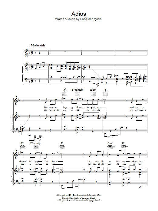 Enric Madriguera Adios Sheet Music Notes & Chords for Real Book – Melody & Chords - Download or Print PDF