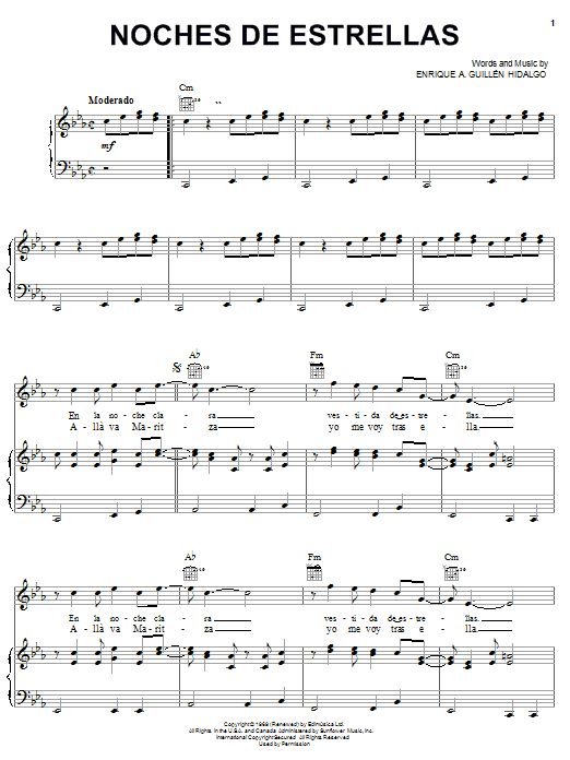 Enrique A. Guillén Hidalgo Noches De Estrellas Sheet Music Notes & Chords for Piano, Vocal & Guitar (Right-Hand Melody) - Download or Print PDF