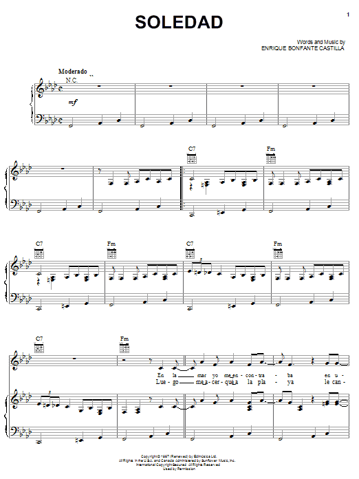Enrique Bonfante Castilla Soledad Sheet Music Notes & Chords for Piano, Vocal & Guitar (Right-Hand Melody) - Download or Print PDF