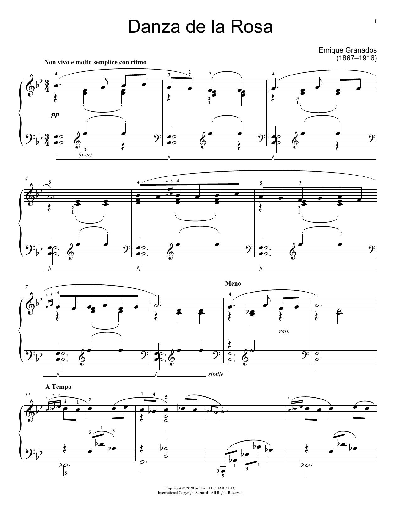 Enrique Granados Danza de la Rosa Sheet Music Notes & Chords for Educational Piano - Download or Print PDF