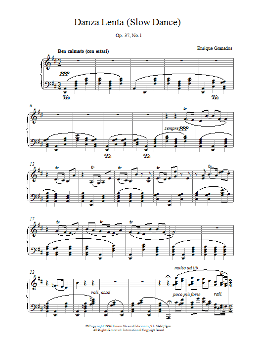 Enrique Granados Danza Lenta Op37 No1 Sheet Music Notes & Chords for Piano - Download or Print PDF