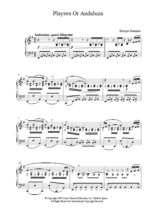 Enrique Granados Playera Or Andaluza Sheet Music Notes & Chords for Piano - Download or Print PDF