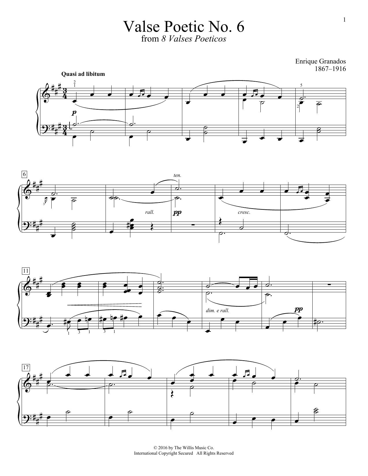 Enrique Granados Valse Poetic No. 6 Sheet Music Notes & Chords for Educational Piano - Download or Print PDF