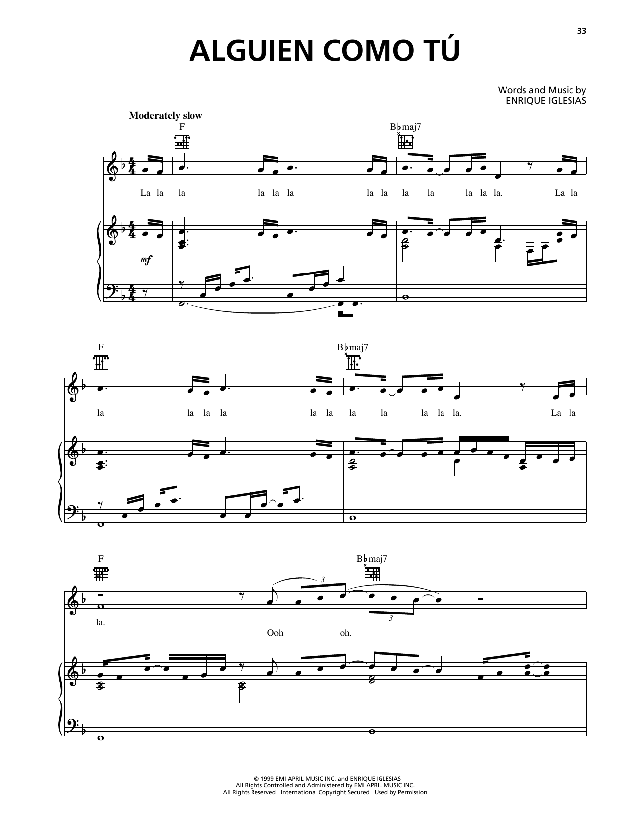 Enrique Iglesias Alguien Como Tu Sheet Music Notes & Chords for Piano, Vocal & Guitar Chords (Right-Hand Melody) - Download or Print PDF