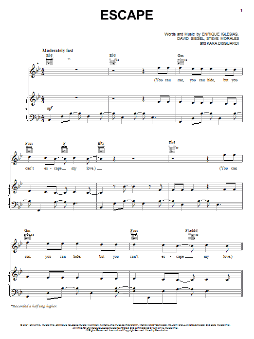 Enrique Iglesias Escape sheet music notes and chords. Download Printable PDF.