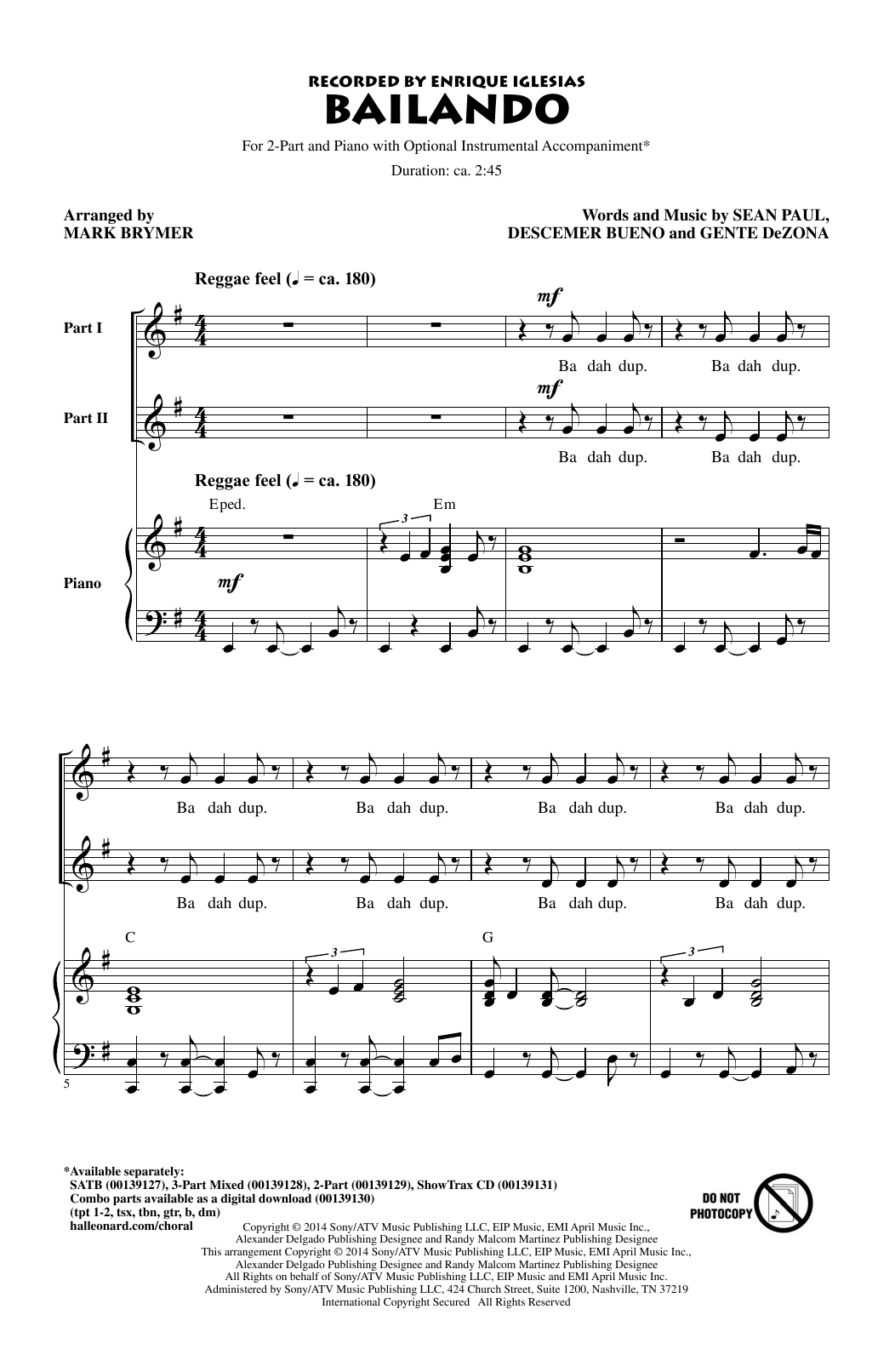 Enrique Iglesias Featuring Descemer Bueno and Gente de Zona Bailando (arr. Mark Brymer) Sheet Music Notes & Chords for SATB Choir - Download or Print PDF