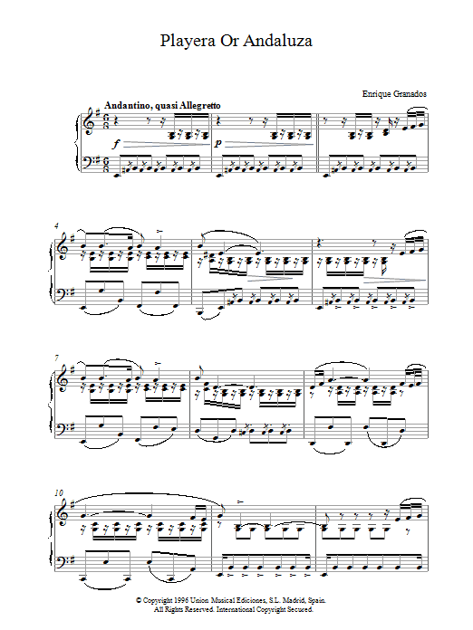 Preview Enrique Granados Playera Or Andaluza Classical sheet music, notes and chords for Piano, SKU: 17947 Playera Or Andaluza sheet music