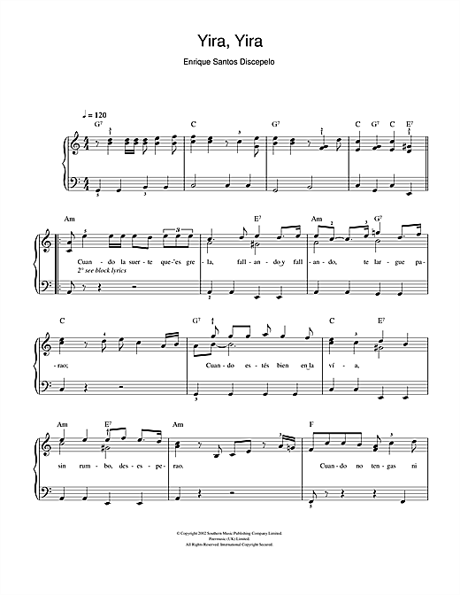 Enrique Santos Discepolo Yira, Yira Sheet Music Notes & Chords for Easy Piano - Download or Print PDF