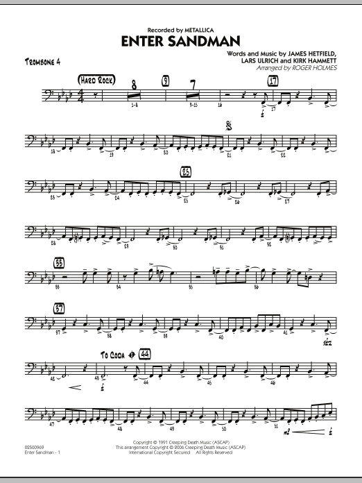 Roger Holmes Enter Sandman Trombone 4 Sheet Music Download Pdf Score 294208