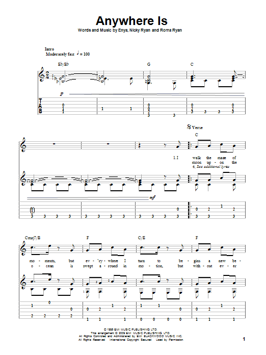 Enya Anywhere Is Sheet Music Notes & Chords for Trombone Solo - Download or Print PDF