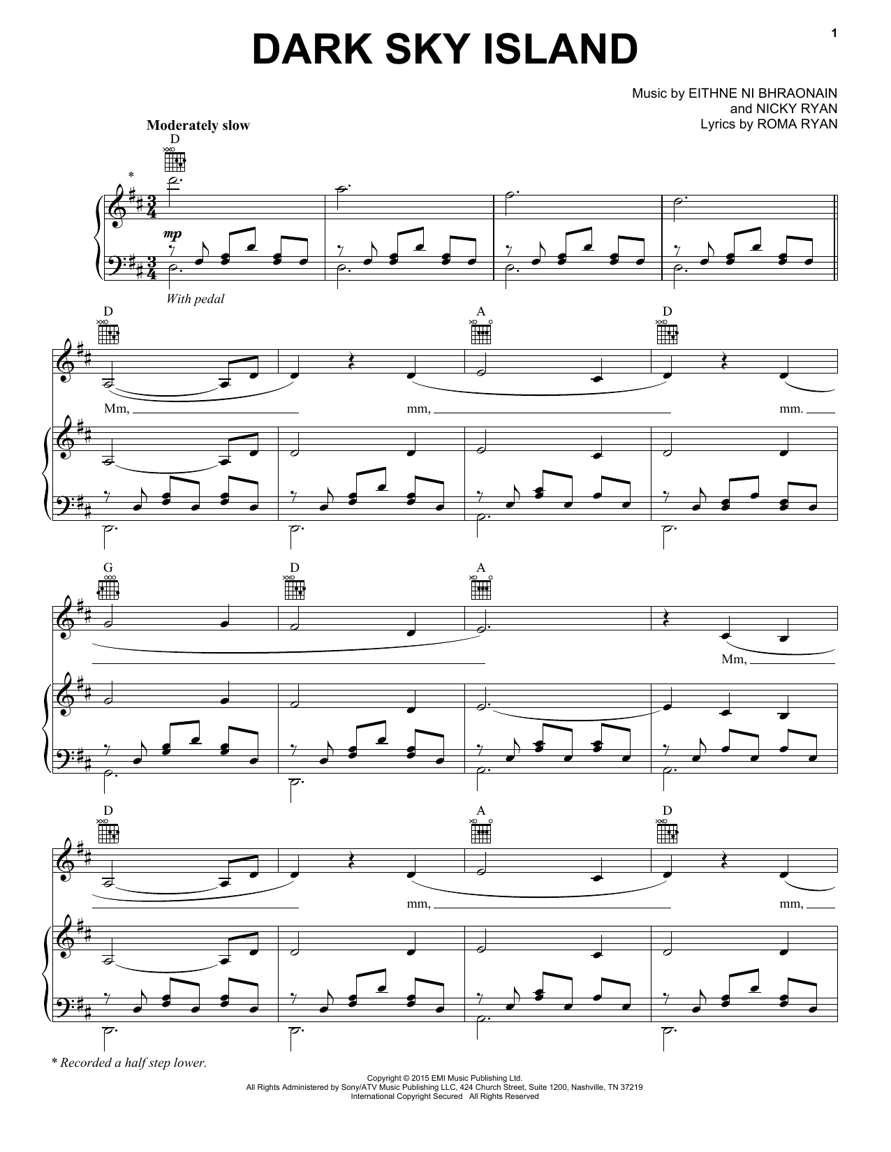 Enya Dark Sky Island Sheet Music Notes & Chords for Piano, Vocal & Guitar (Right-Hand Melody) - Download or Print PDF