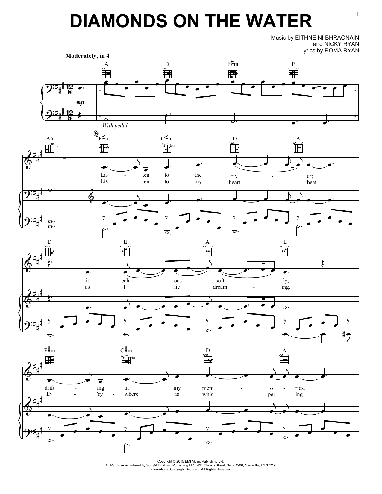 Enya Diamonds On The Water Sheet Music Notes & Chords for Piano, Vocal & Guitar (Right-Hand Melody) - Download or Print PDF