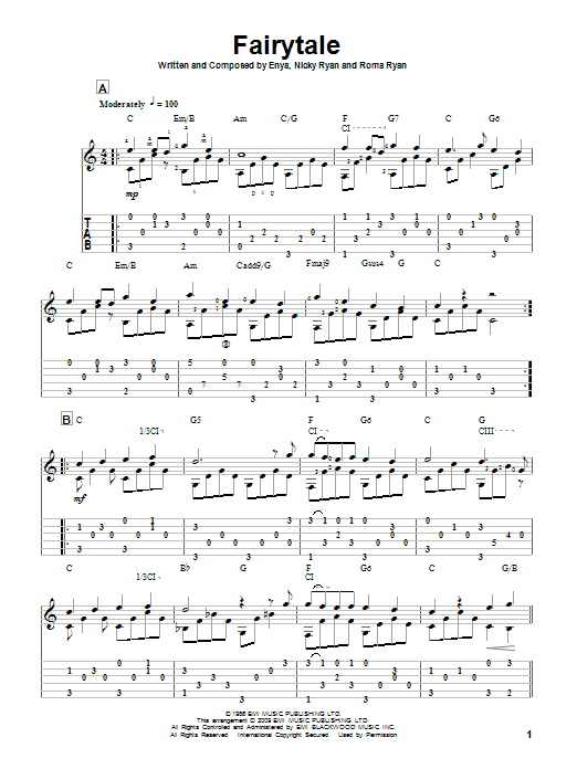 Enya Fairytale Sheet Music Notes & Chords for Guitar Tab - Download or Print PDF