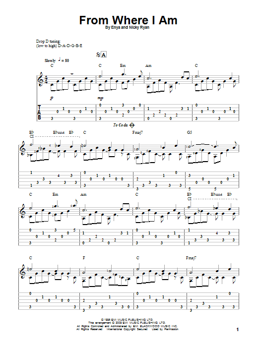 Enya From Where I Am Sheet Music Notes & Chords for Guitar Tab - Download or Print PDF