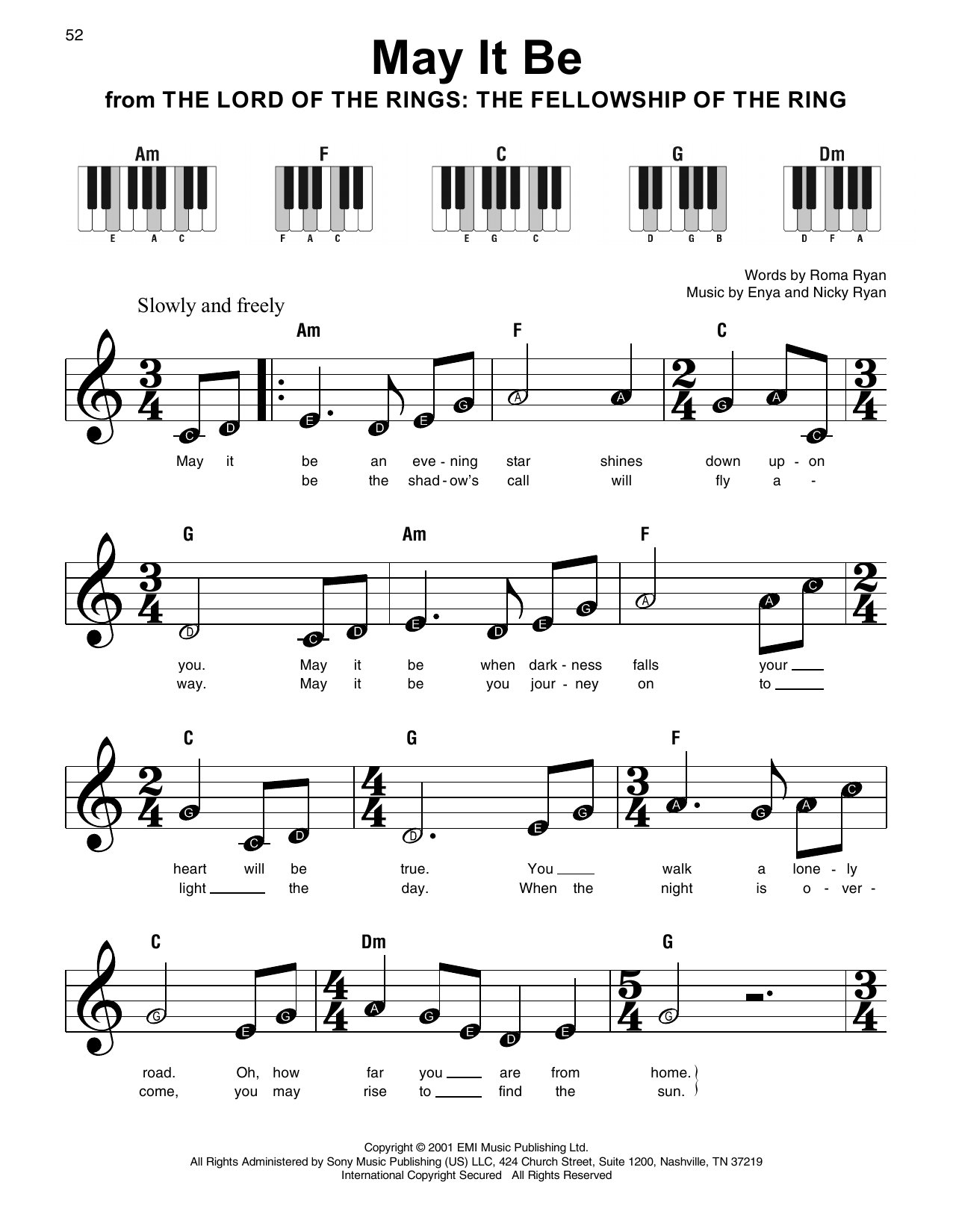 Enya May It Be (from The Lord Of The Rings: The Fellowship Of The Ring) Sheet Music Notes & Chords for Super Easy Piano - Download or Print PDF