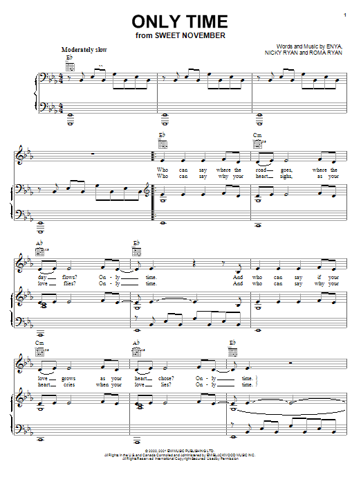 Enya Only Time Sheet Music Notes & Chords for Guitar Tab - Download or Print PDF