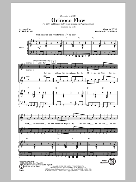 Enya Orinoco Flow (arr. Kirby Shaw) Sheet Music Notes & Chords for SAB - Download or Print PDF