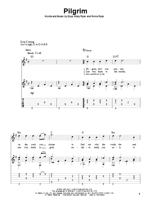 Enya Pilgrim Sheet Music Notes & Chords for Guitar Tab - Download or Print PDF