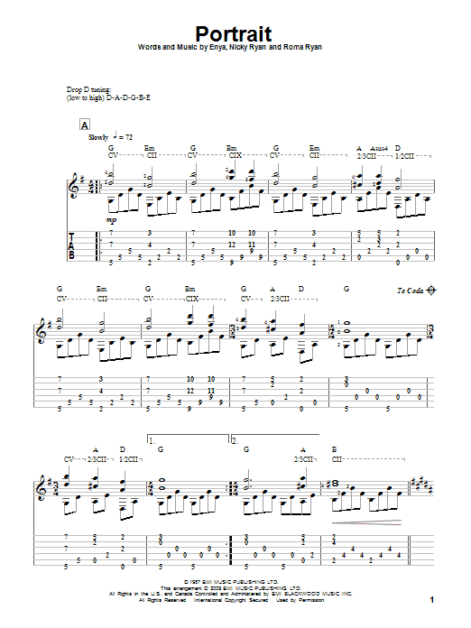 Enya Portrait Sheet Music Notes & Chords for Guitar Tab - Download or Print PDF