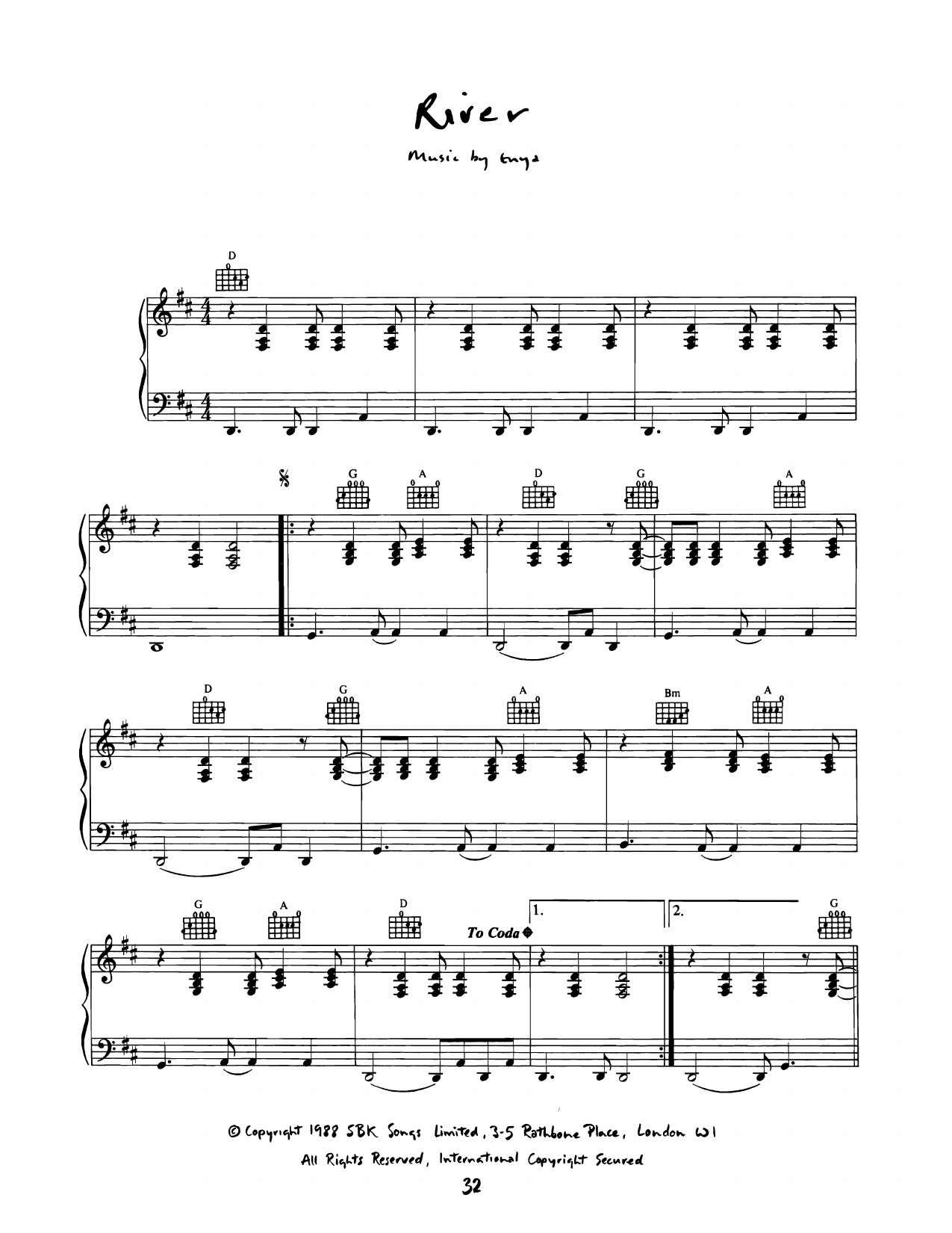 Enya River Sheet Music Notes & Chords for Piano Solo - Download or Print PDF