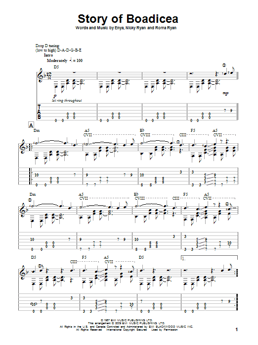 Enya Story Of Boadicea Sheet Music Notes & Chords for Guitar Tab - Download or Print PDF