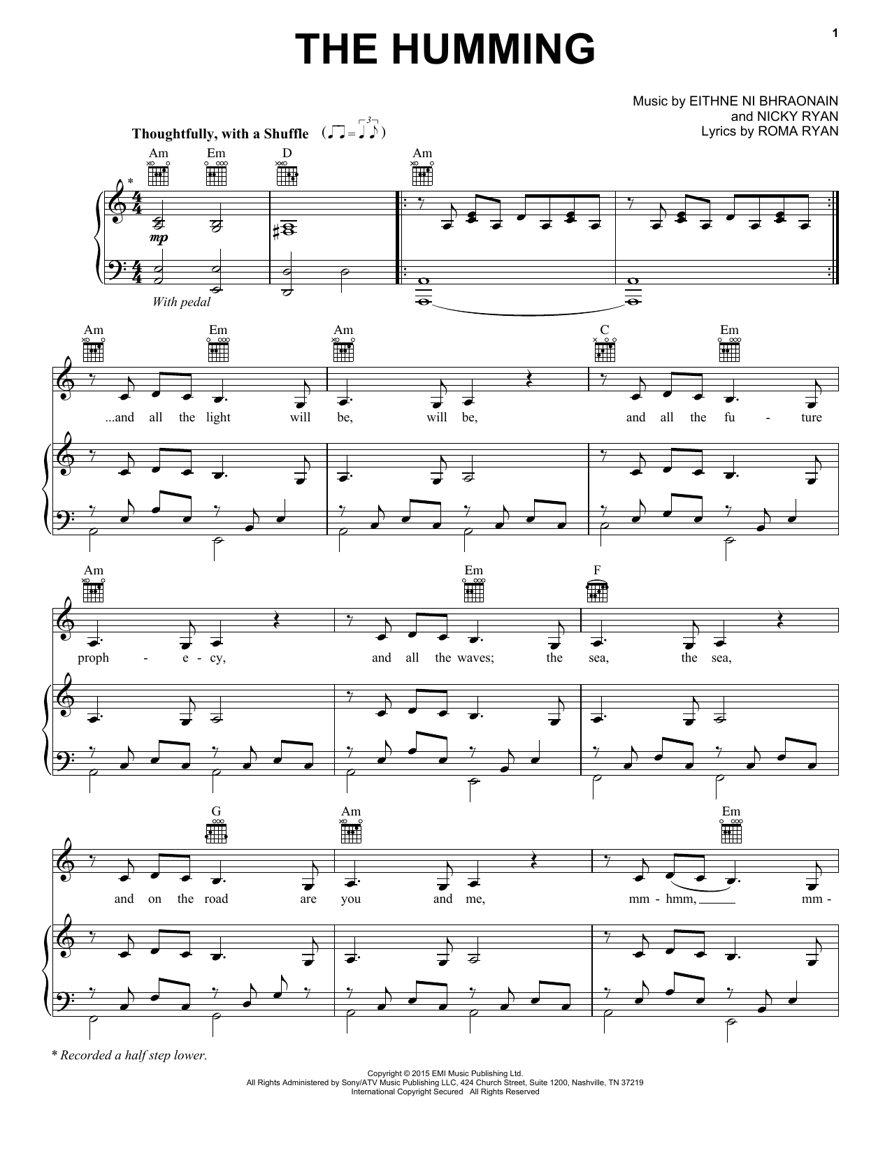 Enya The Humming Sheet Music Notes & Chords for Piano, Vocal & Guitar (Right-Hand Melody) - Download or Print PDF