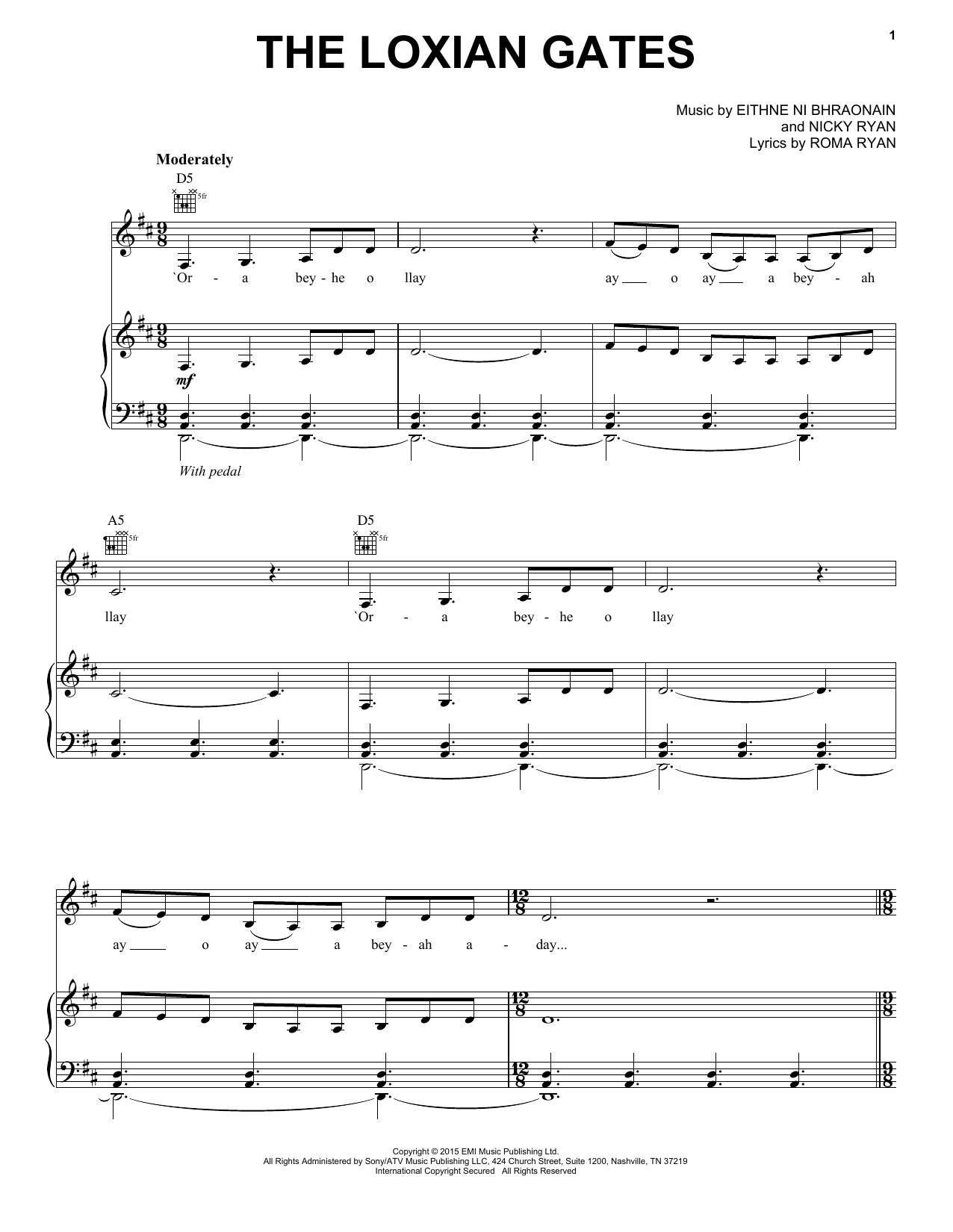 Enya The Loxian Gates Sheet Music Notes & Chords for Piano, Vocal & Guitar (Right-Hand Melody) - Download or Print PDF