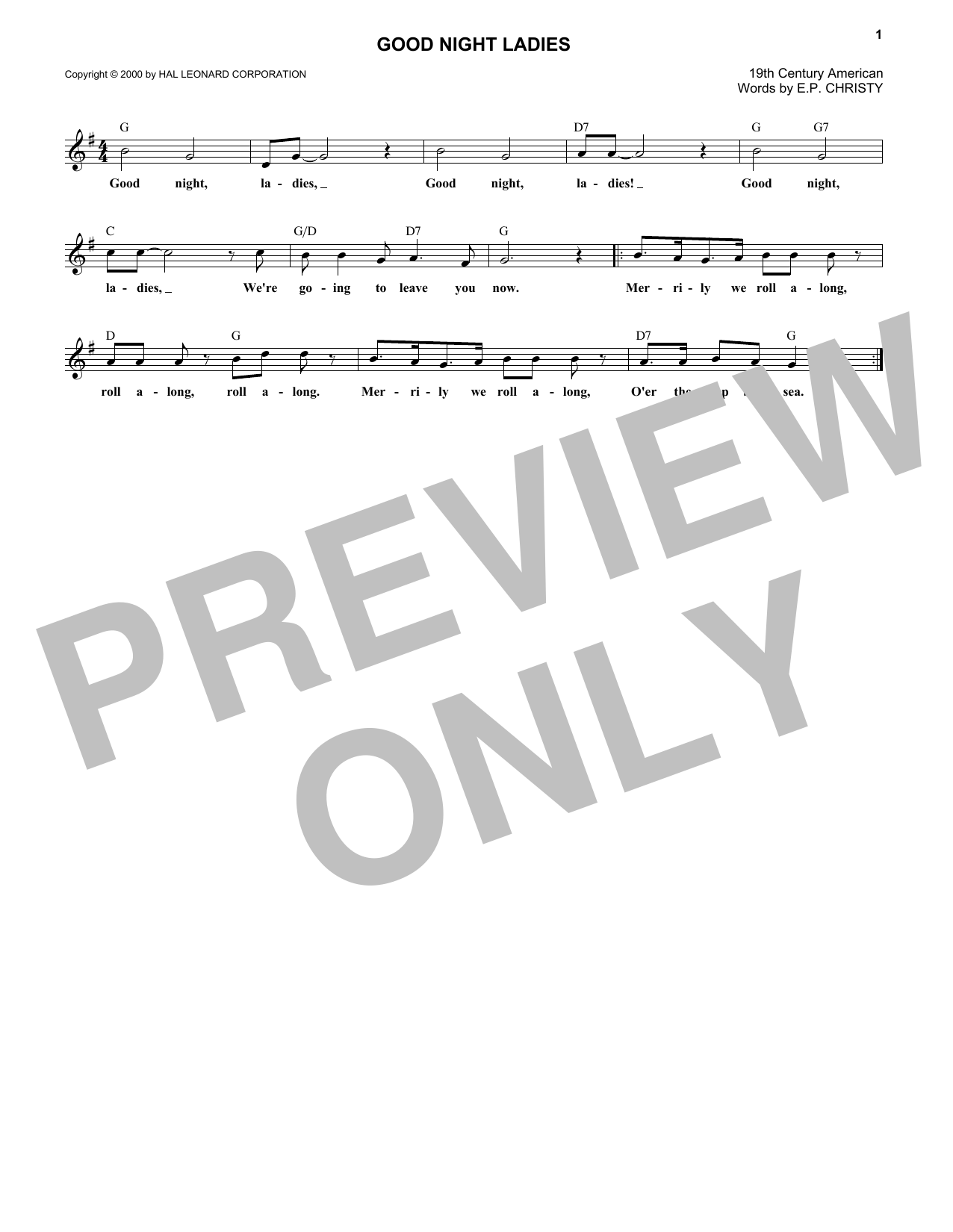 E.P. Christy Good Night Ladies Sheet Music Notes & Chords for Melody Line, Lyrics & Chords - Download or Print PDF