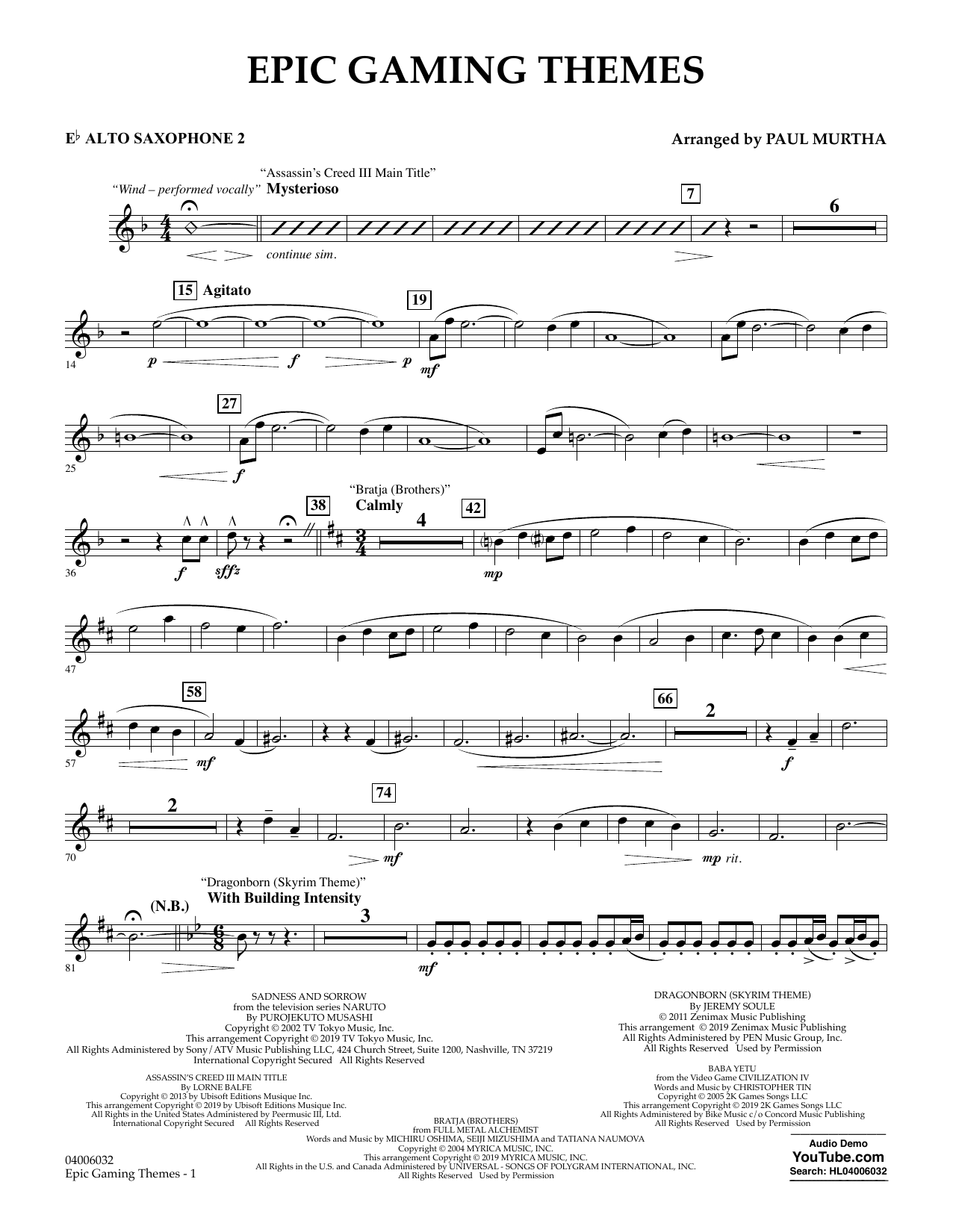 Paul Murtha Epic Gaming Themes Eb Alto Saxophone 2 Sheet Music Download Pdf Score 421880