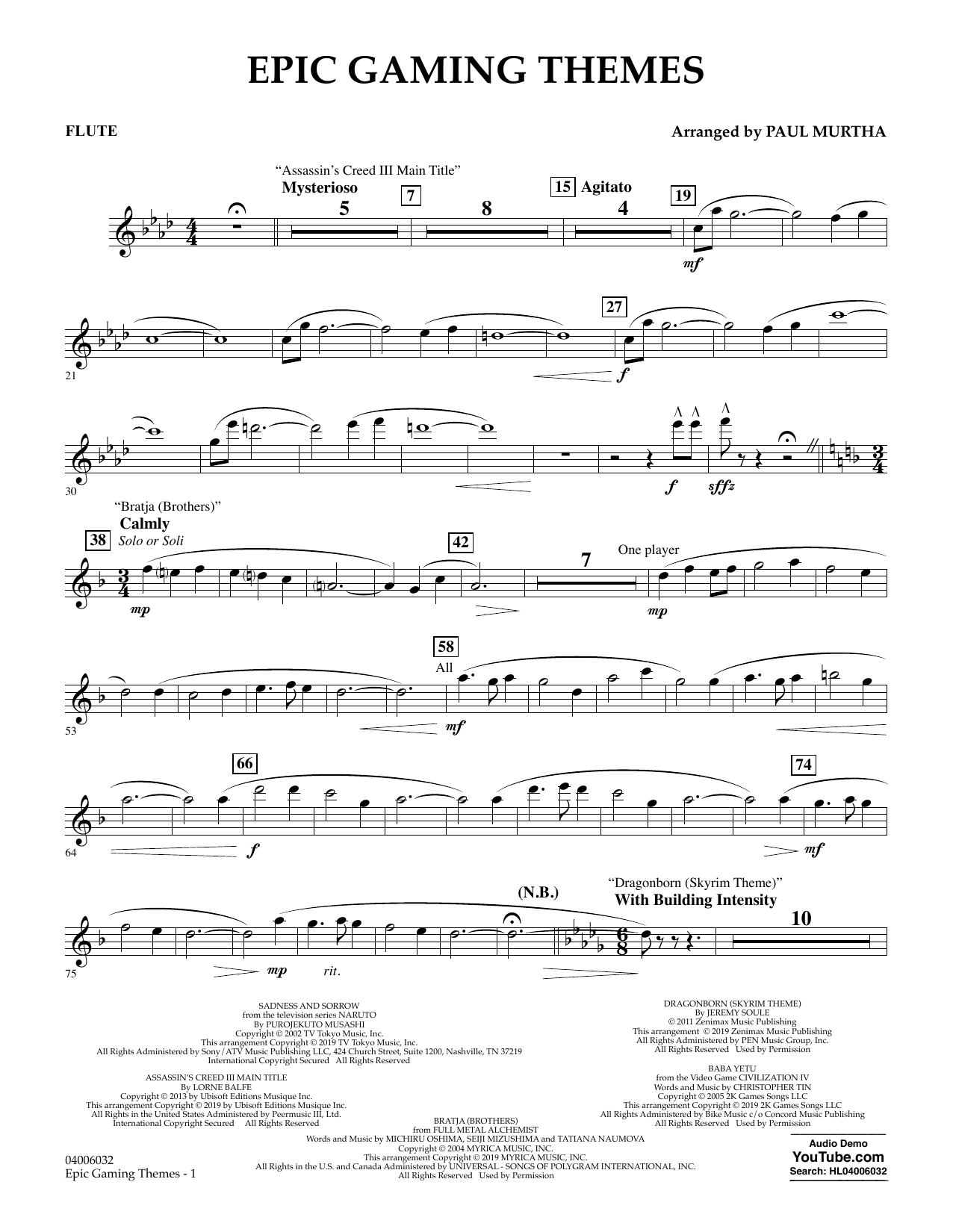 Paul Murtha Epic Gaming Themes Flute Sheet Music Download Pdf Score 421871