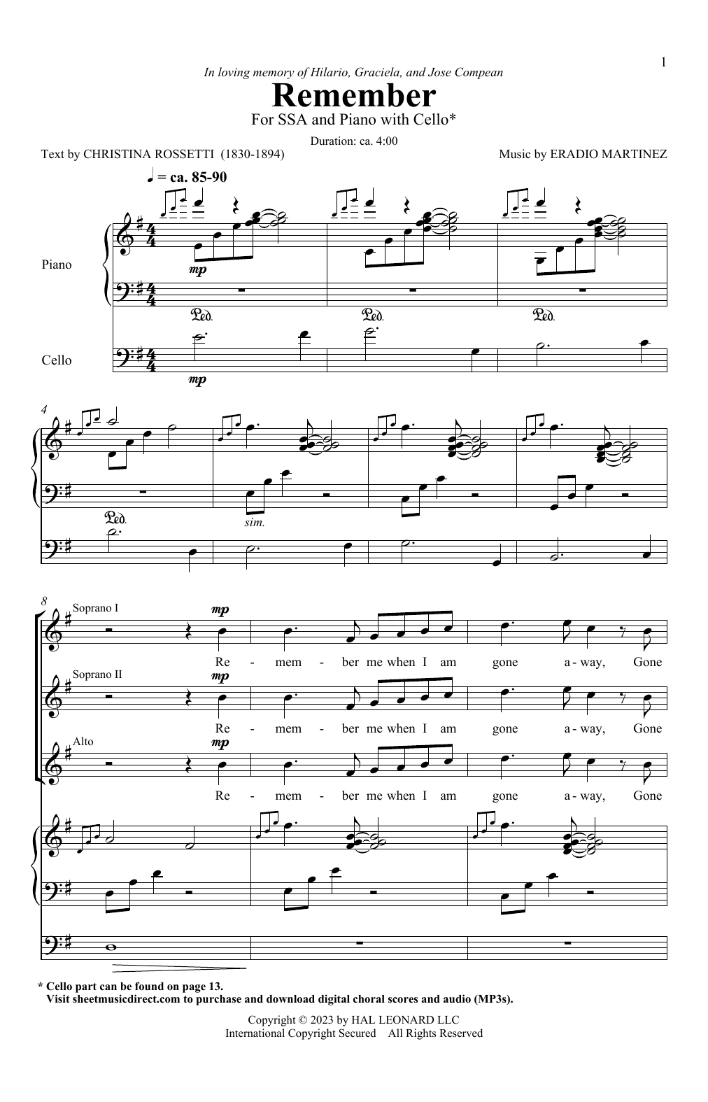 Eradio Martinez Remember Sheet Music Notes & Chords for SSA Choir - Download or Print PDF