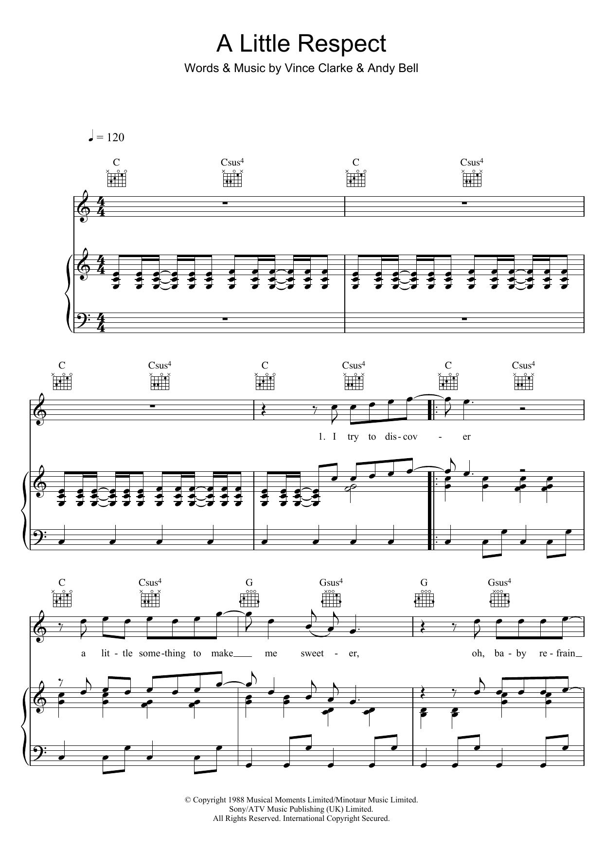 Erasure A Little Respect Sheet Music Notes & Chords for Piano, Vocal & Guitar (Right-Hand Melody) - Download or Print PDF