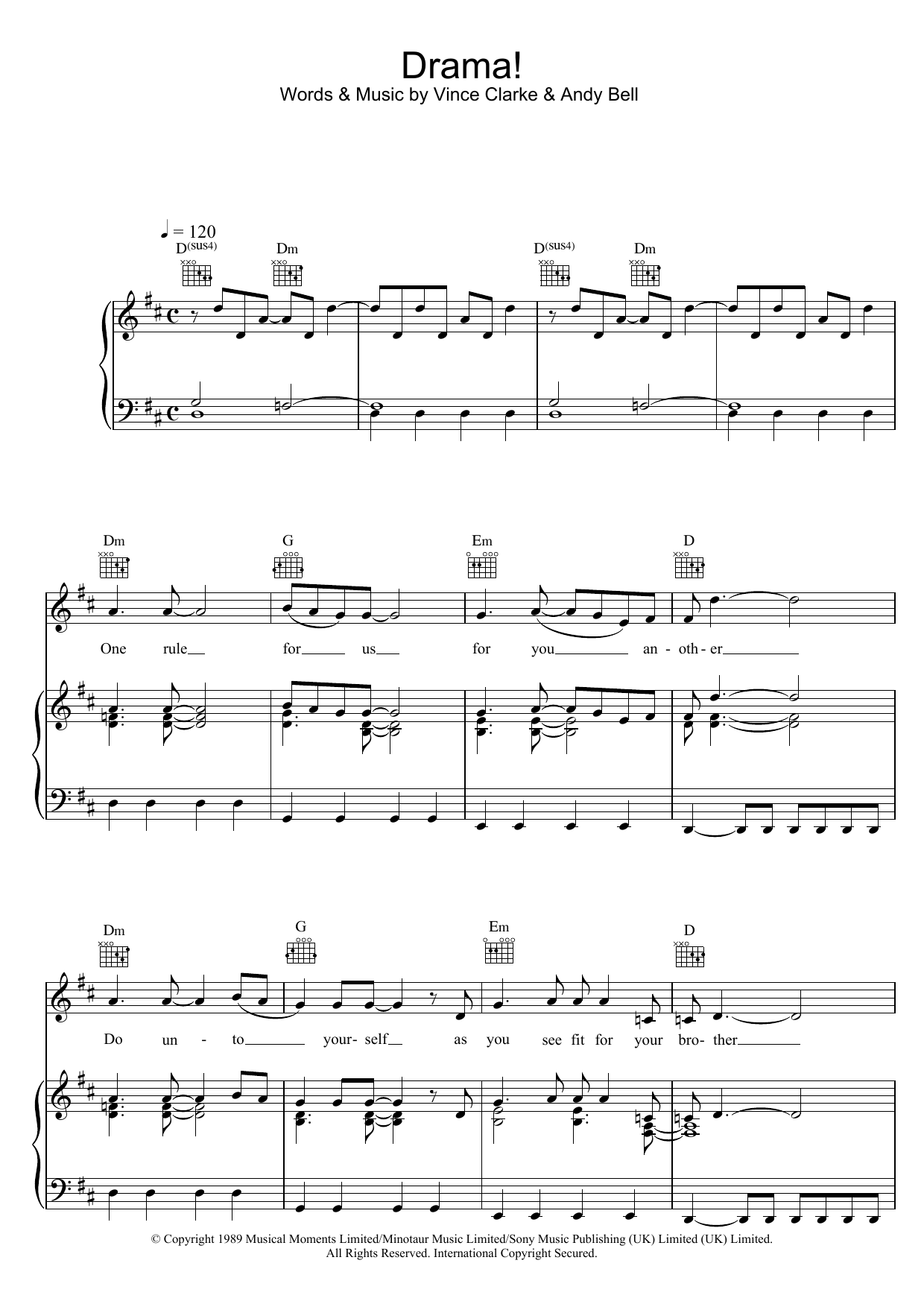 Erasure Drama! Sheet Music Notes & Chords for Piano, Vocal & Guitar (Right-Hand Melody) - Download or Print PDF