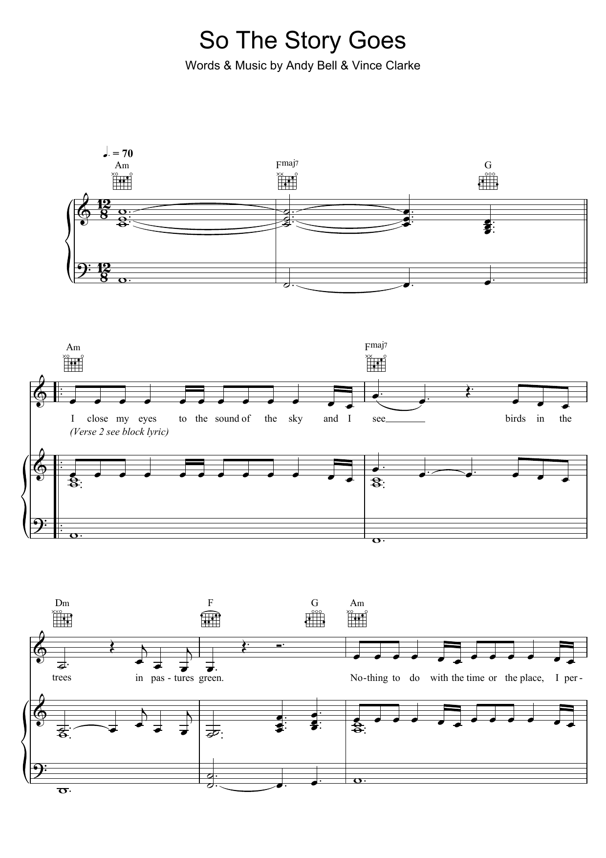 Erasure So The Story Goes Sheet Music Notes & Chords for Piano, Vocal & Guitar (Right-Hand Melody) - Download or Print PDF