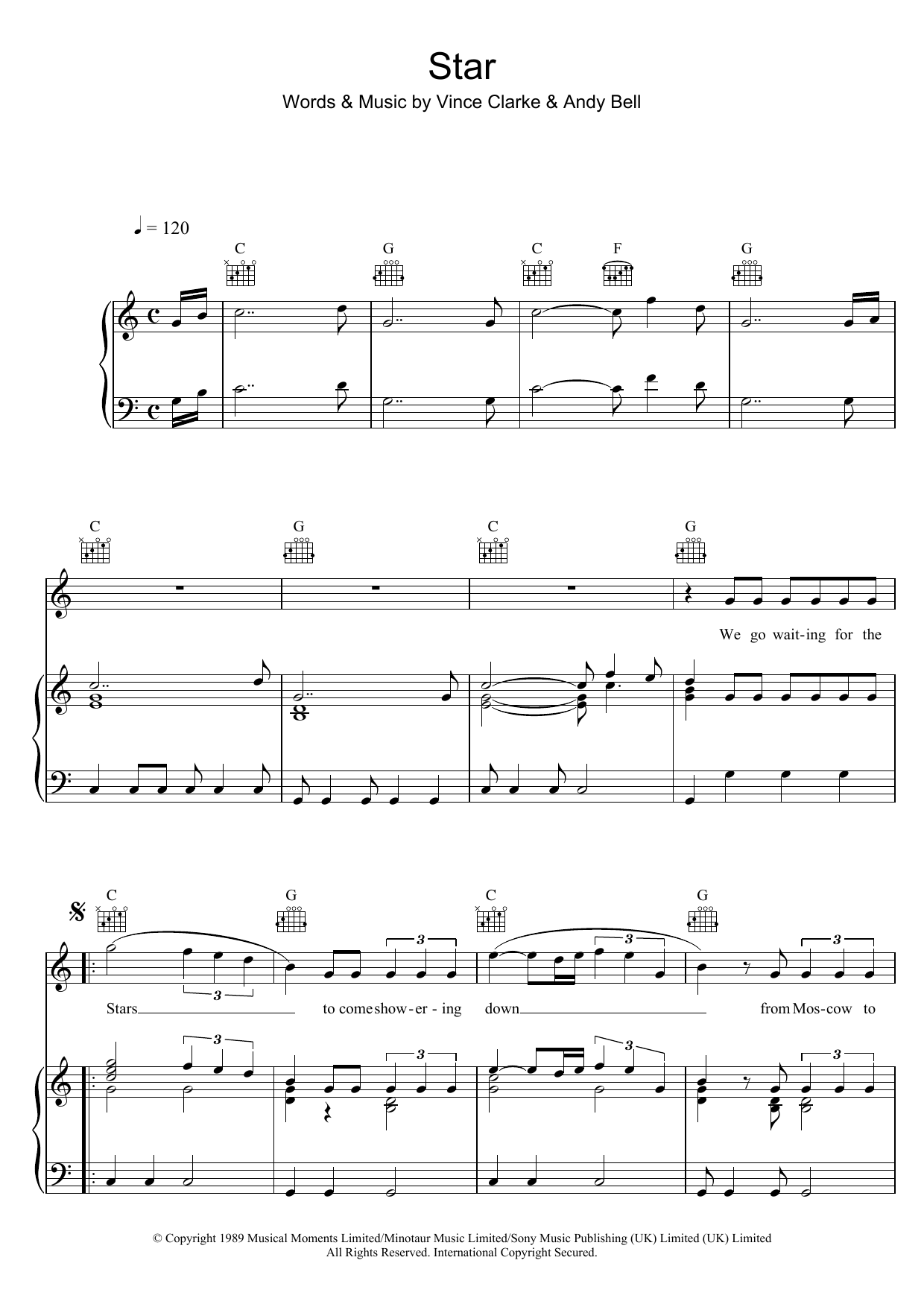 Erasure Star Sheet Music Notes & Chords for Piano, Vocal & Guitar (Right-Hand Melody) - Download or Print PDF