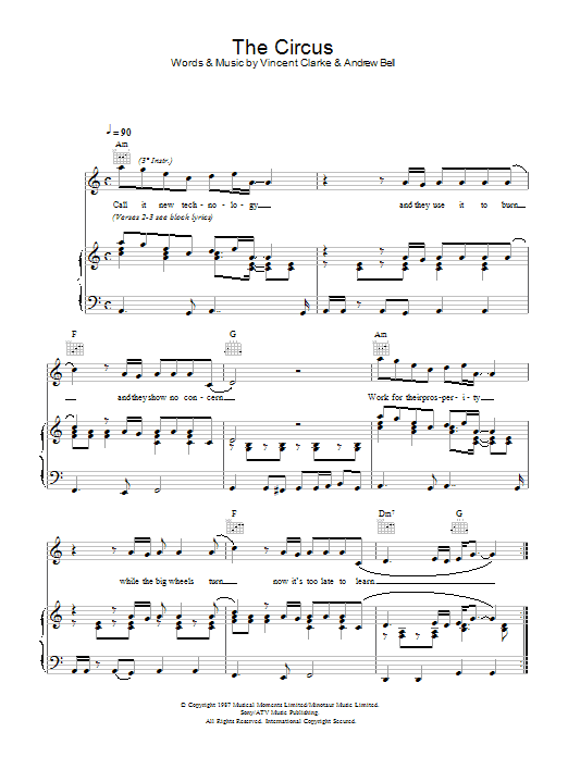 Erasure The Circus Sheet Music Notes & Chords for Piano, Vocal & Guitar (Right-Hand Melody) - Download or Print PDF