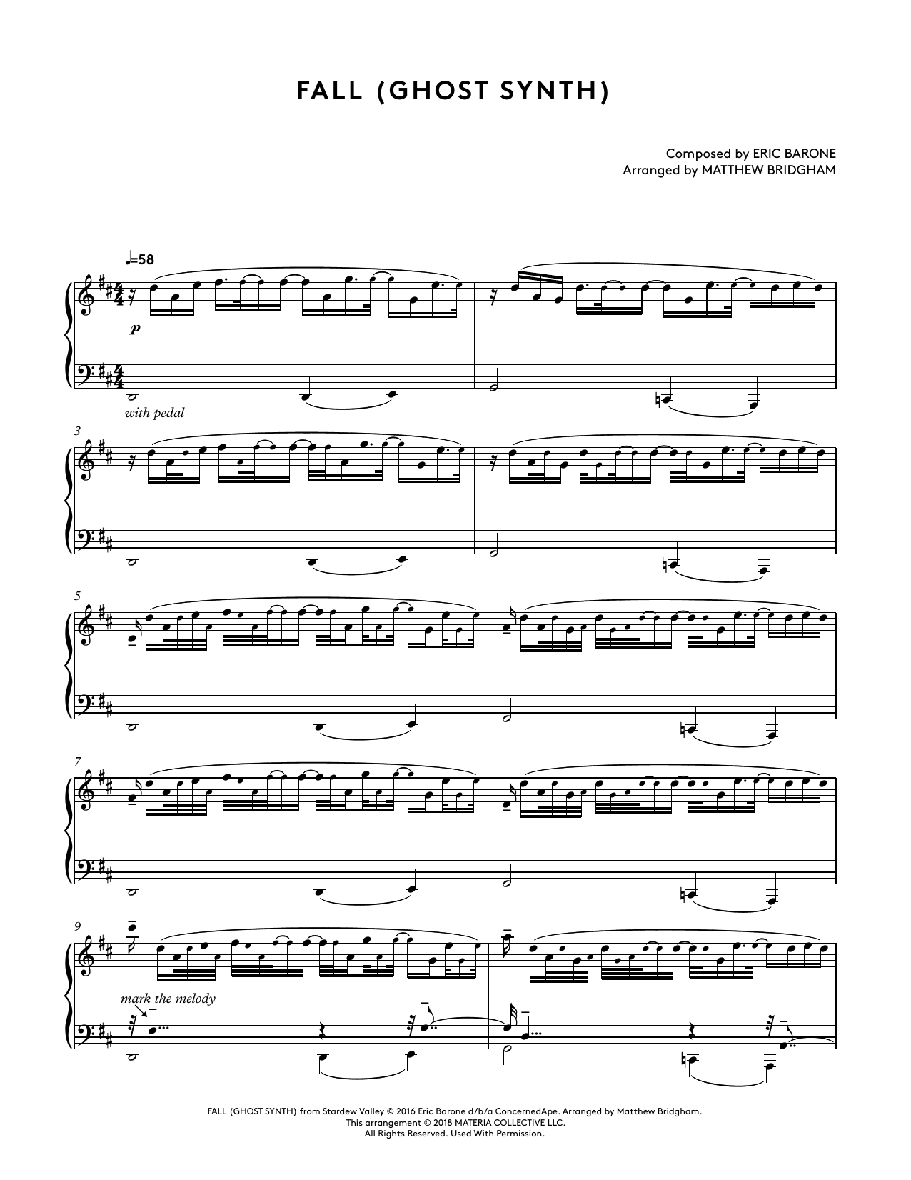 Eric Barone Fall (Ghost Synth) (from Stardew Valley Piano Collections) (arr. Matthew Bridgham) Sheet Music Notes & Chords for Piano Solo - Download or Print PDF