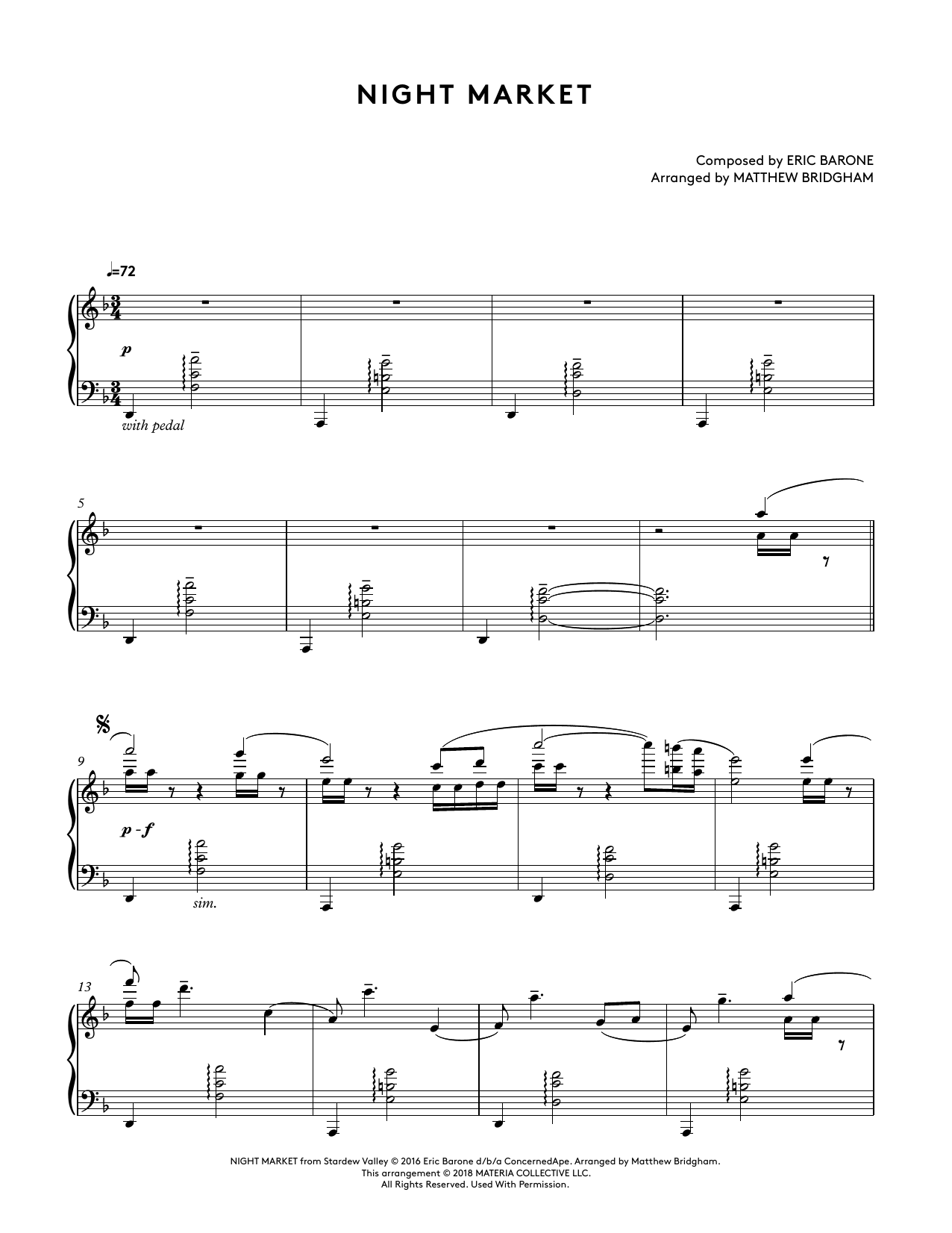 Eric Barone Night Market (from Stardew Valley Piano Collections) (arr. Matthew Bridgham) Sheet Music Notes & Chords for Piano Solo - Download or Print PDF