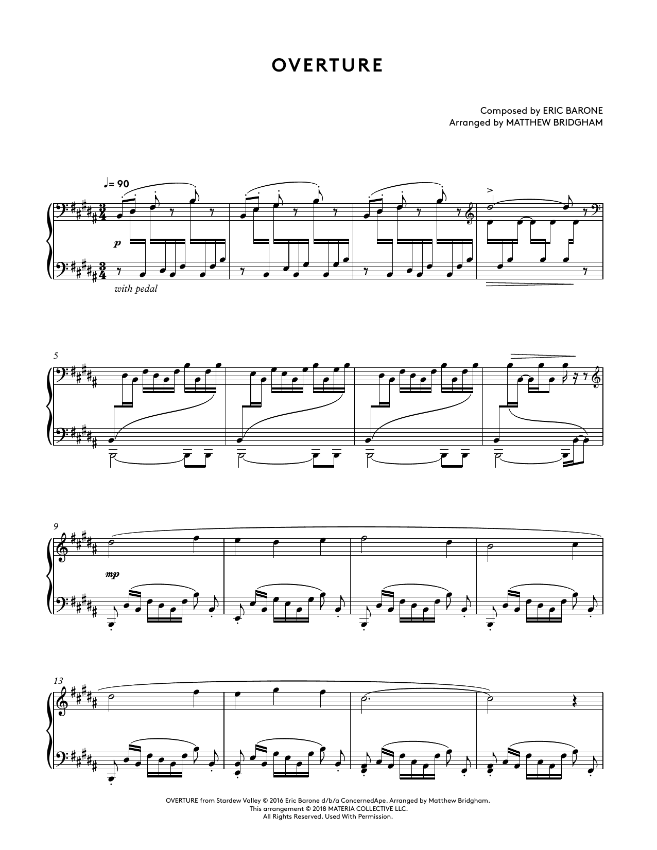 Eric Barone Overture (from Stardew Valley Piano Collections) (arr. Matthew Bridgham) Sheet Music Notes & Chords for Piano Solo - Download or Print PDF