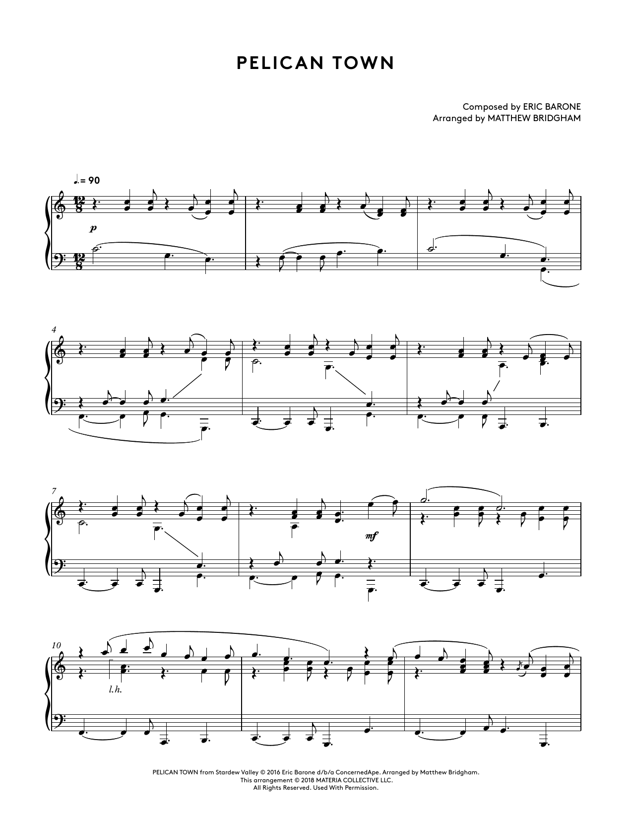 Eric Barone Pelican Town (from Stardew Valley Piano Collections) (arr. Matthew Bridgham) Sheet Music Notes & Chords for Piano Solo - Download or Print PDF
