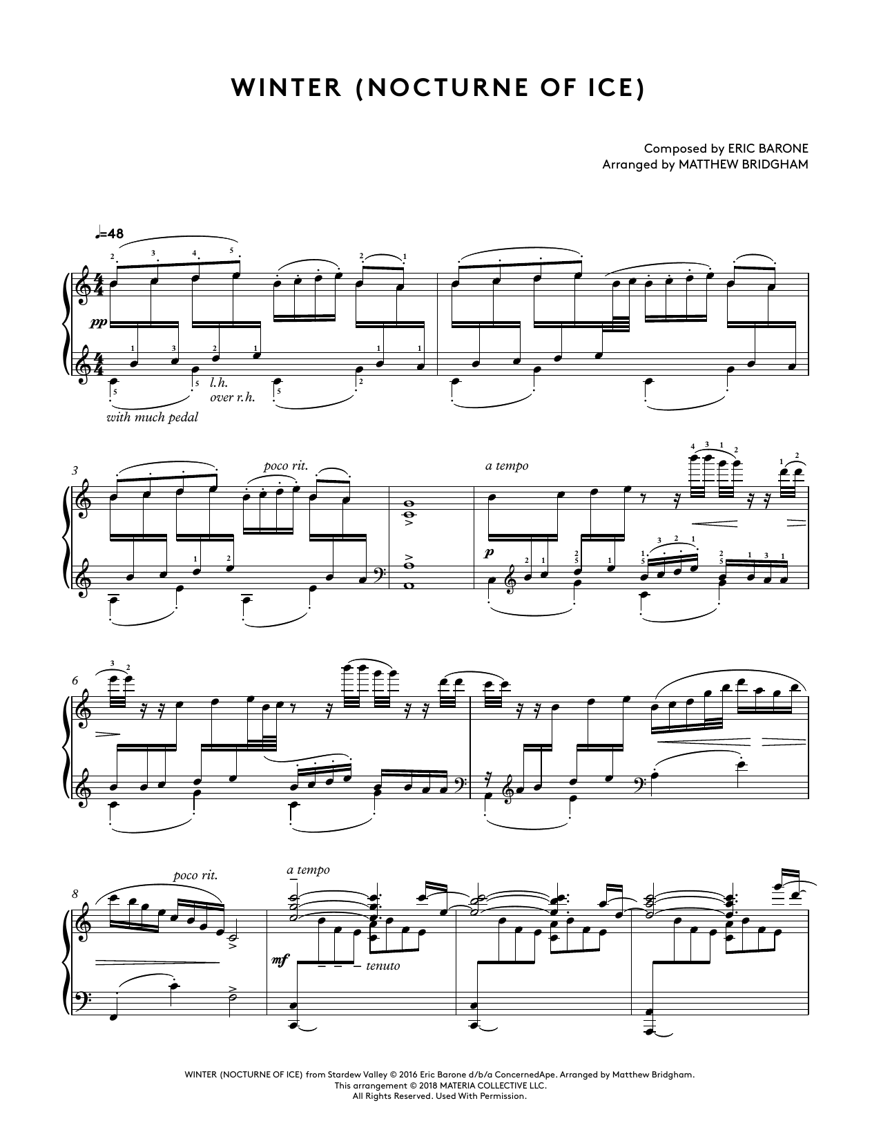 Eric Barone Winter (Nocturne Of Ice) (from Stardew Valley Piano Collections) (arr. Matthew Bridgham) Sheet Music Notes & Chords for Piano Solo - Download or Print PDF