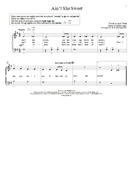 Eric Baumgartner Ain't She Sweet Sheet Music Notes & Chords for Educational Piano - Download or Print PDF